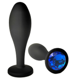 Черная анальная пробка с синим кристаллом - 7,7 см. (Цвет: синий)