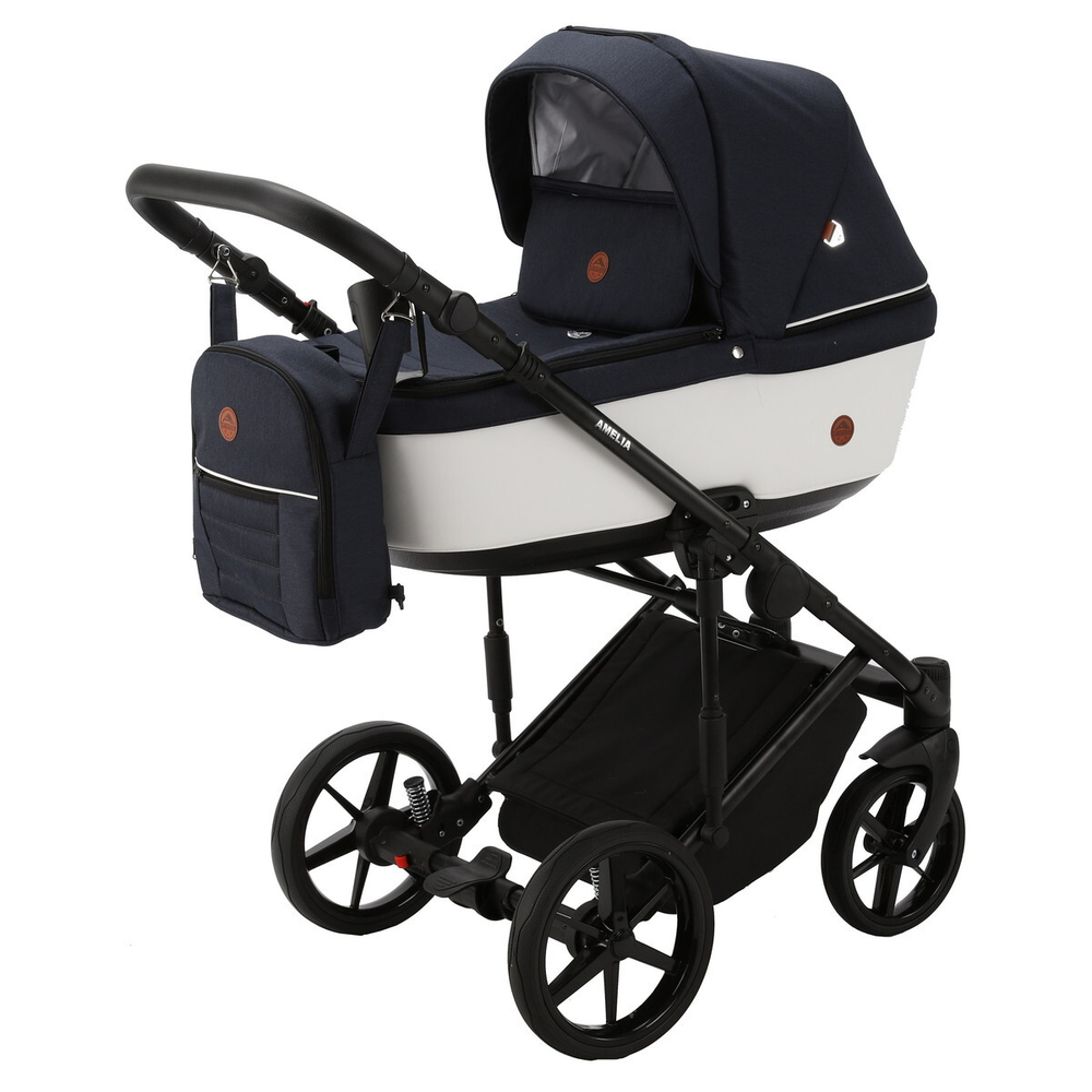 Детская коляска Adamex Amelia 2 в 1 AM240-TIP (СИН+БЕЛ.КОЖА)