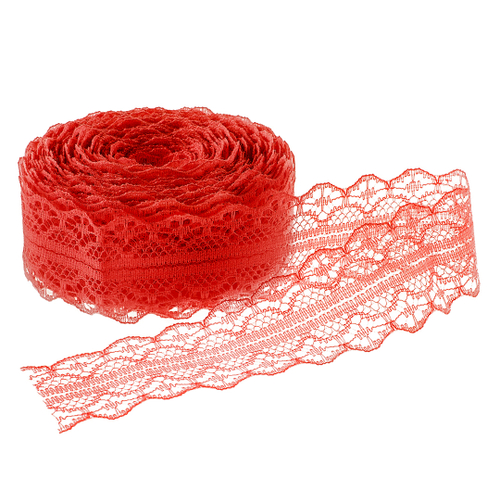 Декоративная лента (3 см*10 м) Тонкое Кружево, Красный, 1 шт.