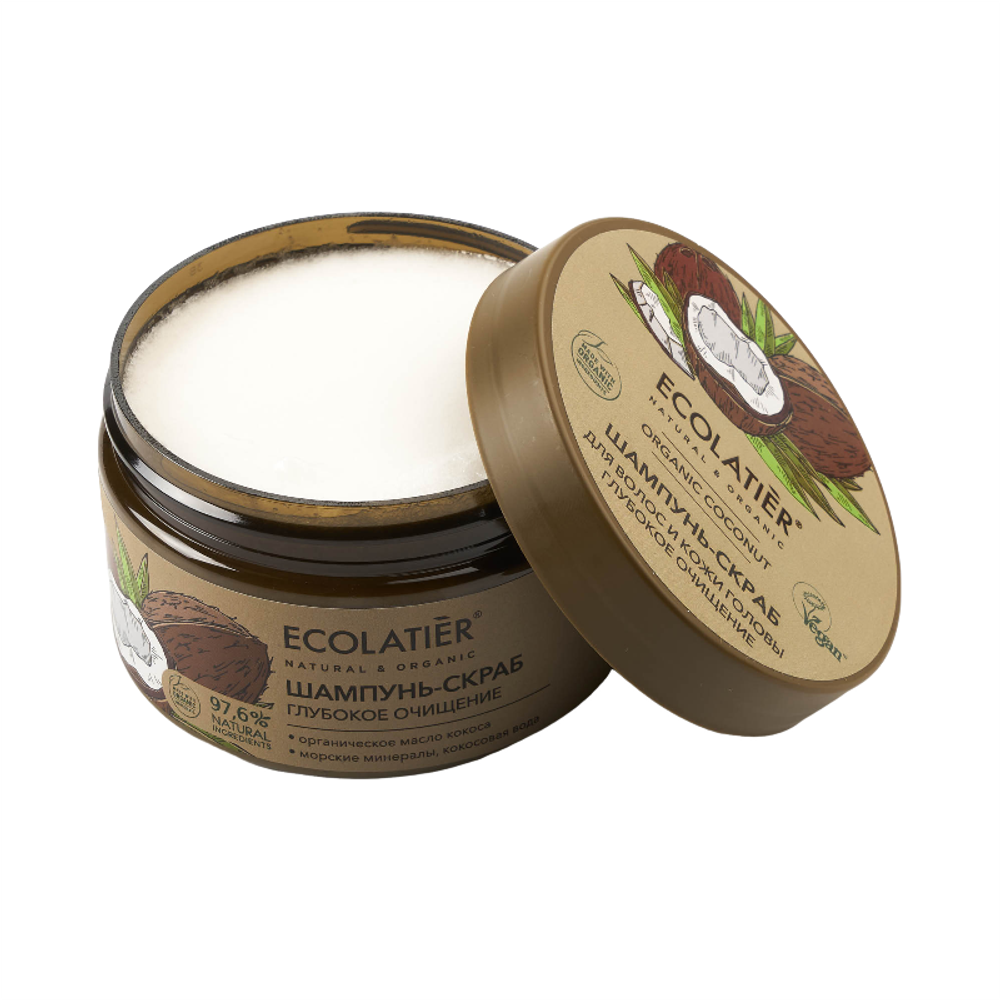 Шампунь-скраб для волос и кожи головы Глубокое Очищение ORGANIC COCONUT 300гр (ECOLATIER)
