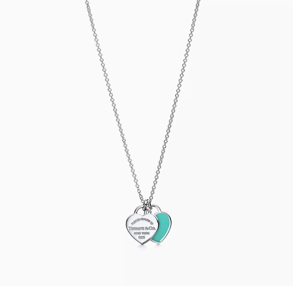 Подвеска из серебра 925 , 2 сердца, Tiffany, Тиффани, бирюзовое💠В наличии