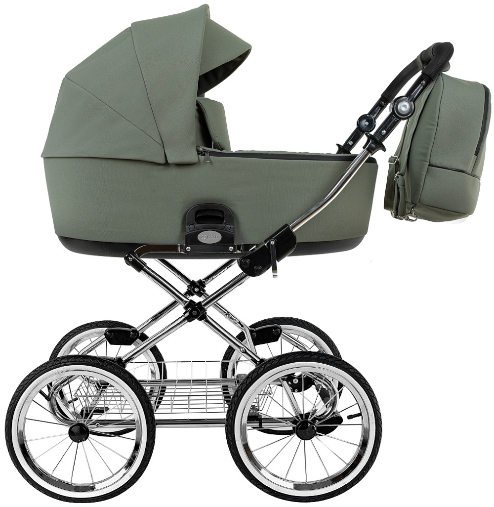 Детская коляска Roan Bass Next Classic d14 2.0 3 в 1 с автокреслом Tutis Elo Lux EduSky Black BSNC/92/2 Sage Green/Black/руч.Black