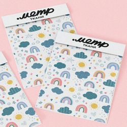 Ткань бифлекс детский принт с облачками