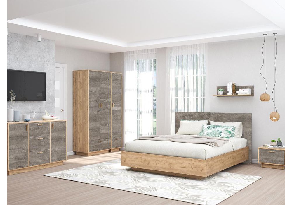 Шкаф Эго П-1 на подиуме дуб крафт золотой / камень темный