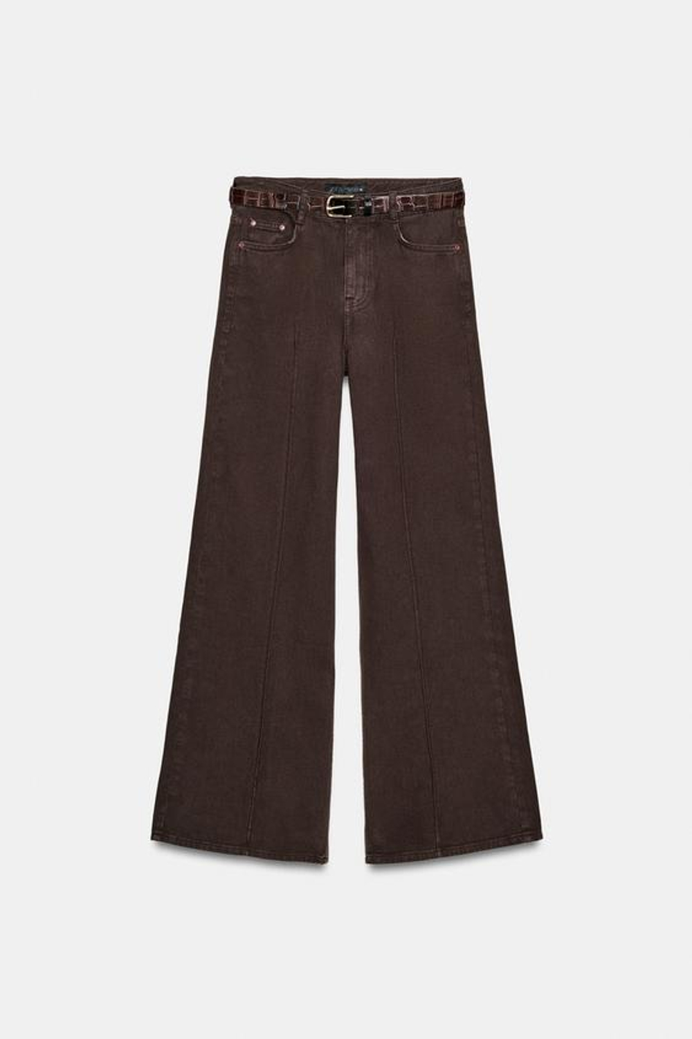 ZARA ШИРОКИЕ ДЖИНСЫ Z1975 С ПОЯСОМ, КОРИЧНЕВЫЙ