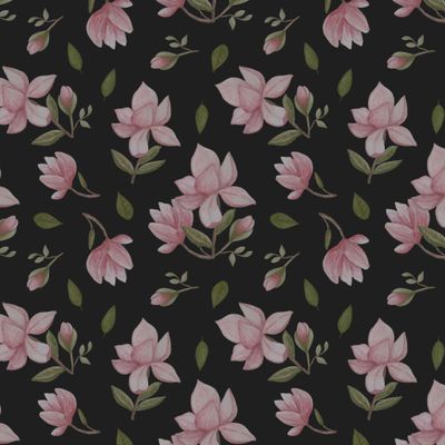 Розовые магнолии на чёрном фоне