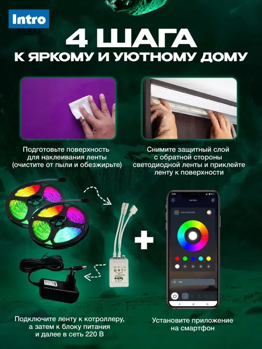 Светодиодная лента RGB 24 В ЭРА 5050Kit умная с пультом и блоком питания, 30 м, 21 Вт