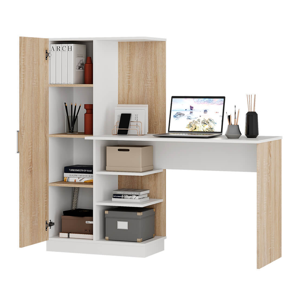 Стол компьютерный Бейсик белый/сонома