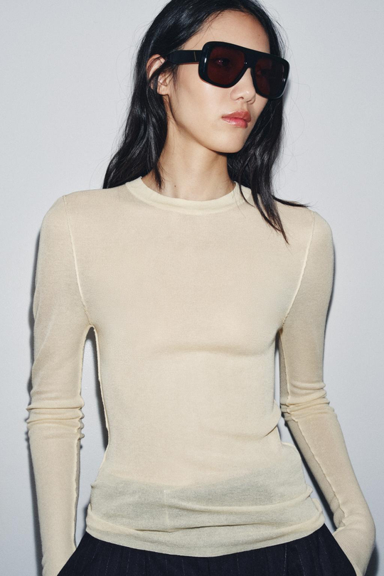 ZARA ТОП ИЗ ТОНКОГО ТРИКОТАЖА, ЦВЕТ СЛИВОЧНОГО МАСЛА
