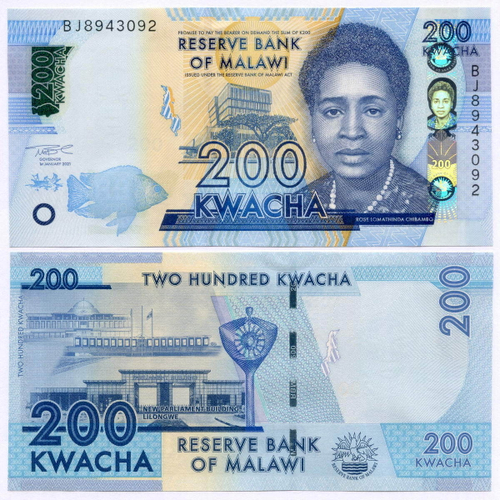 Банкнота Малави 200 квача 2021 год BJ8943092. UNC