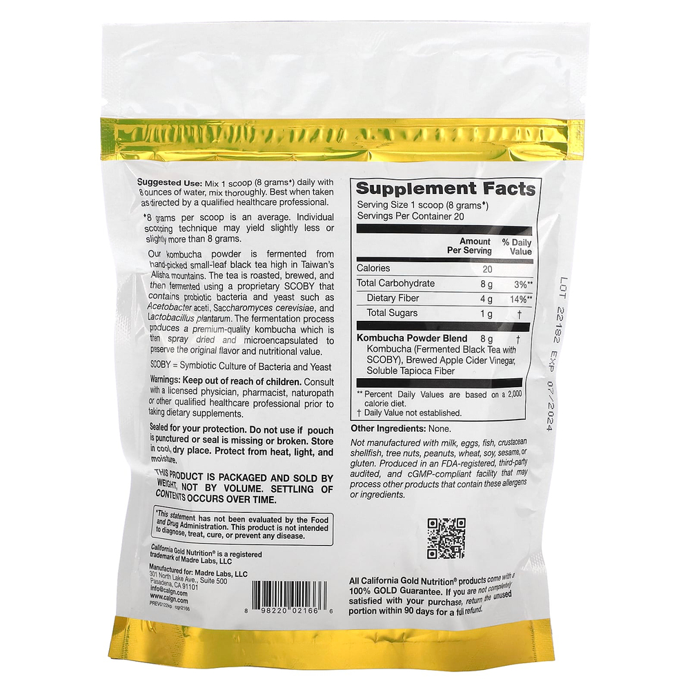 California Gold Nutrition, Superfoods, комбуча в порошке, без добавок, 160 г (5,64 унции)
