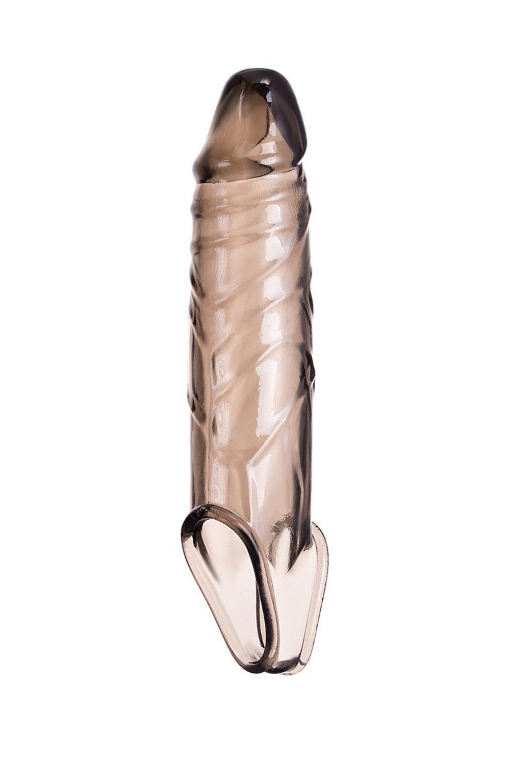 Дымчатая фаллическая насадка с подхватом и закрытой головкой - 16,2 см. (Цвет: дымчатый)