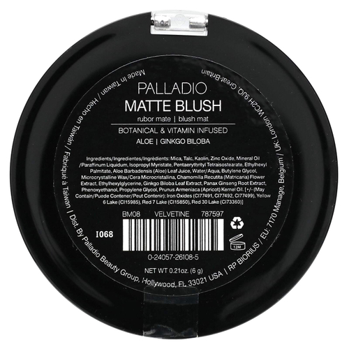 Palladio, матовые румяна, Velvetine GM08, 6 г (0,21 унции)
