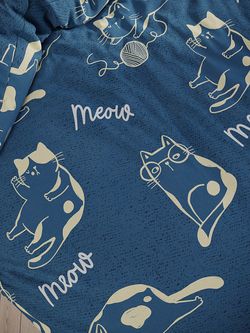 Постельное белье поплин Сказка "Meow" 1,5-сп Наволочка 50x70 см 1 шт Простынь на резинке 90x200 см Пододеяльник 145x215 см