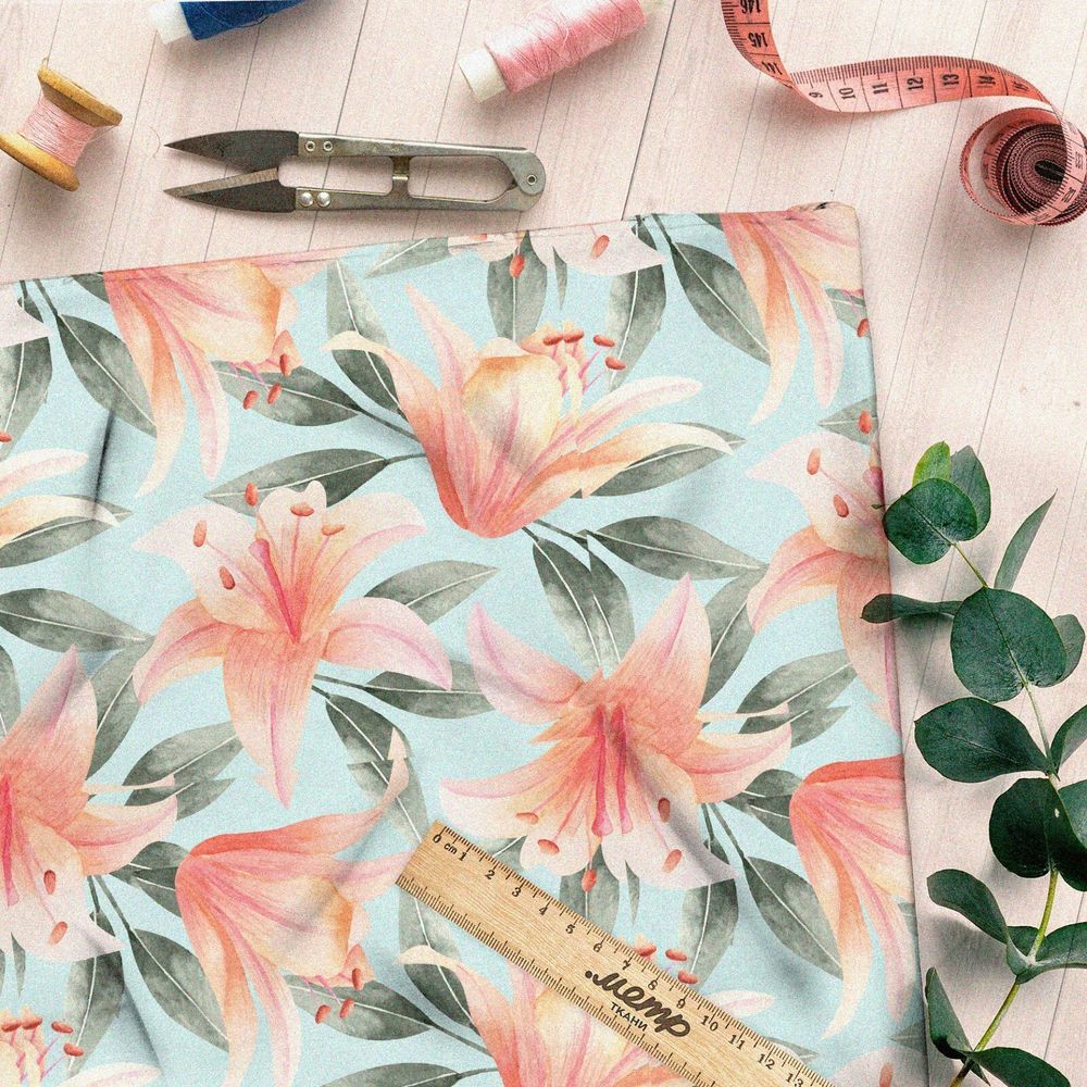 Ткань бифлекс лилия-монстера