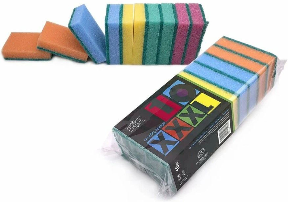 Губка для посуды "ГРАНД XXXL" с чист.слоем (10шт/20уп) 110х80х30