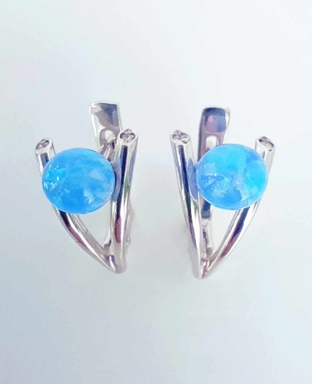 Серьги "Эстерелла", с синтетическим опалом и фианитами, серебро 925 пробы/Ф