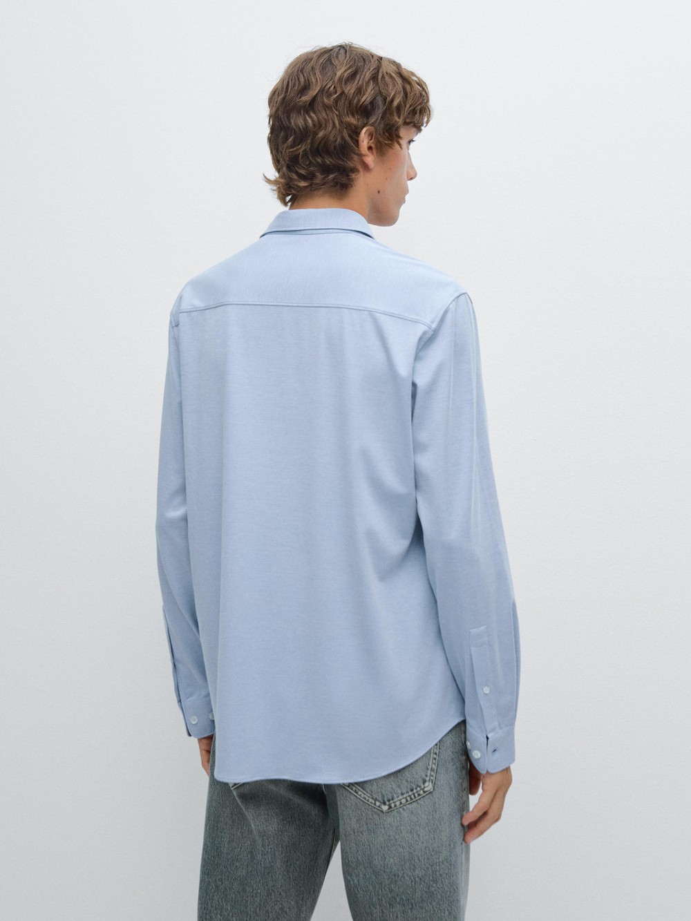 Massimo Dutti Рубашка облегающего кроя из эластичной ткани, небесно-голубой