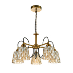 Подвесной светильник 5x40Вт E27, металл/стекло, бронза/янтарный