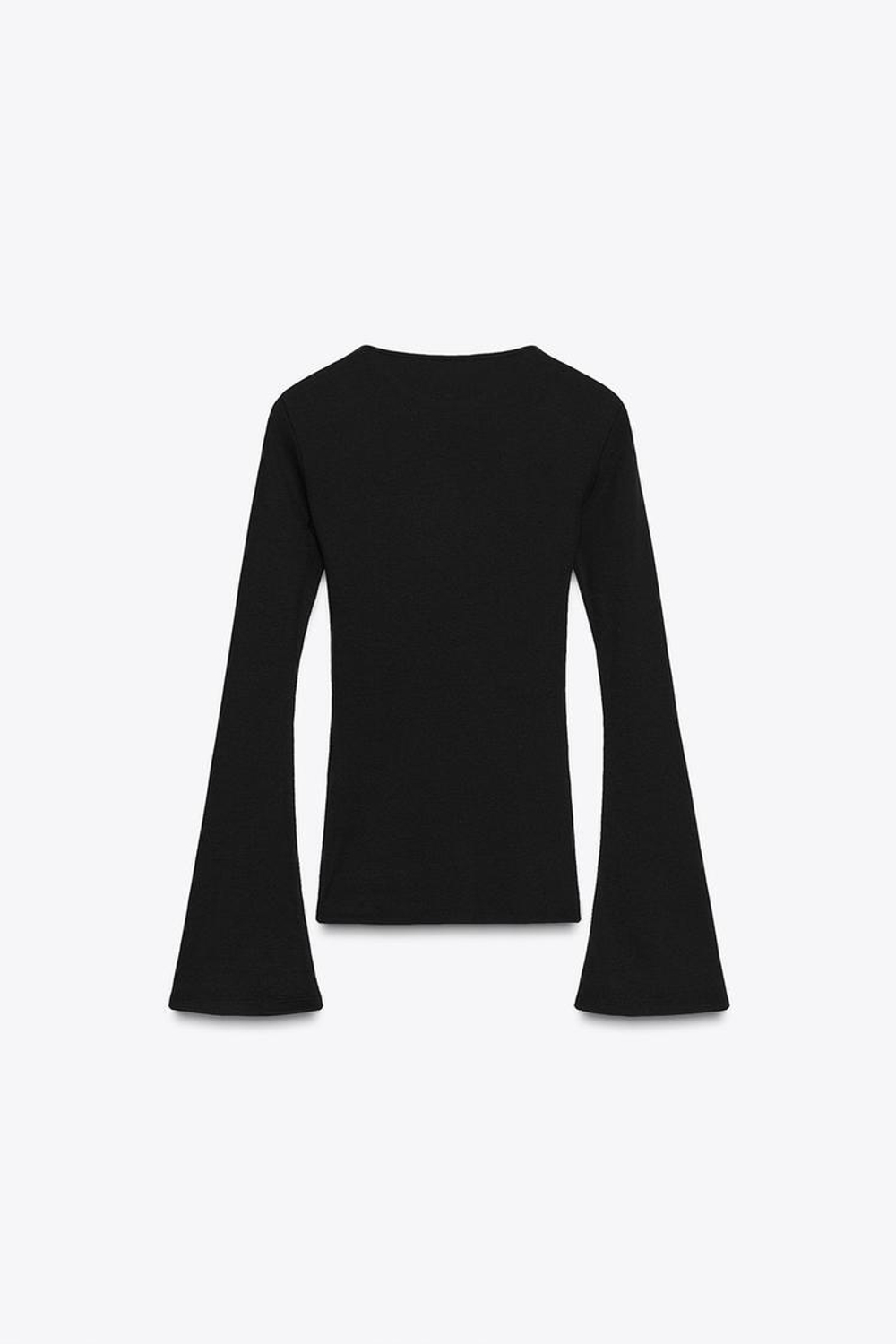 ZARA ФУТБОЛКА В РУБЧИК С РАСКЛЕШЕННЫМИ РУКАВАМИ, ЧЕРНЫЙ