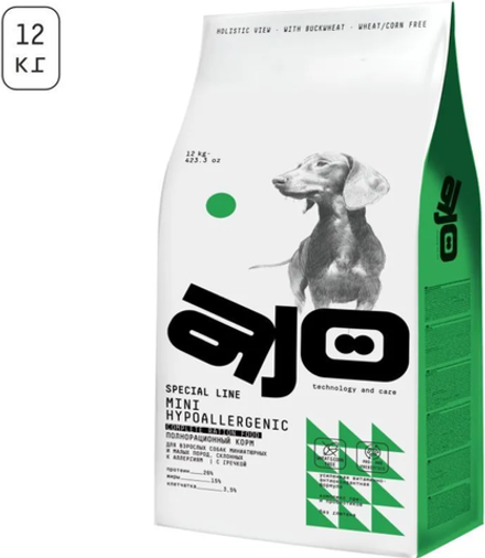 AJO 12кг. (Развес) Гипоаллергенный корм для взрослых собак Миниатюрных и малых пород, с гречкой
