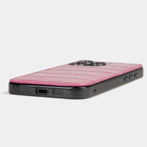 Чехол-накладка кожаная для iPhone 16 Pro Max, аллигатор розового цвета