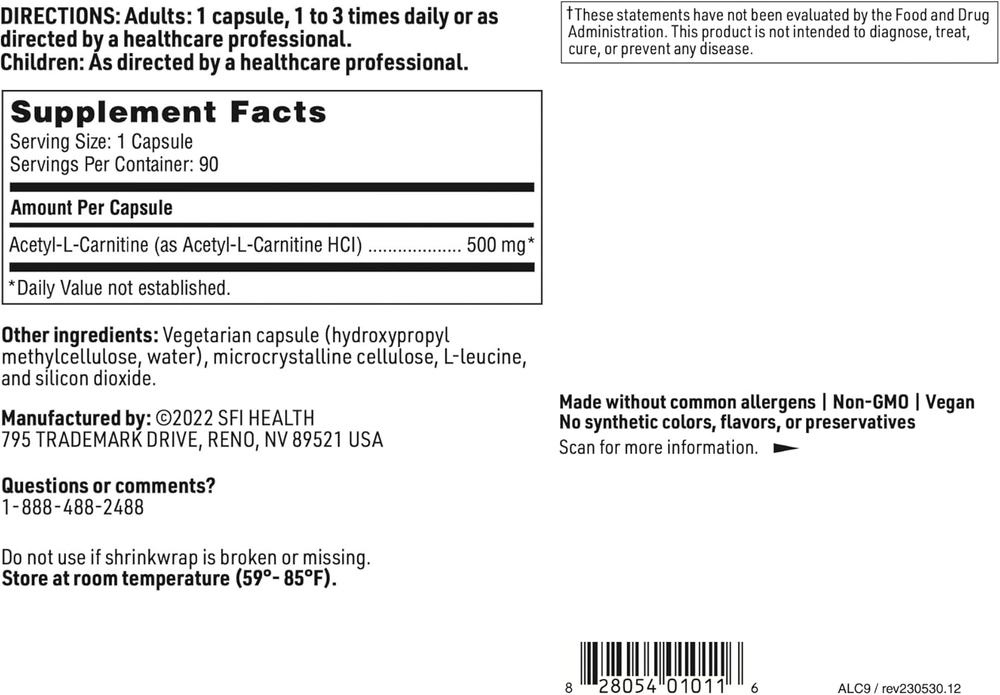 Klaire Labs - Acetyl L-Carnitine 500 mg 90 capsules