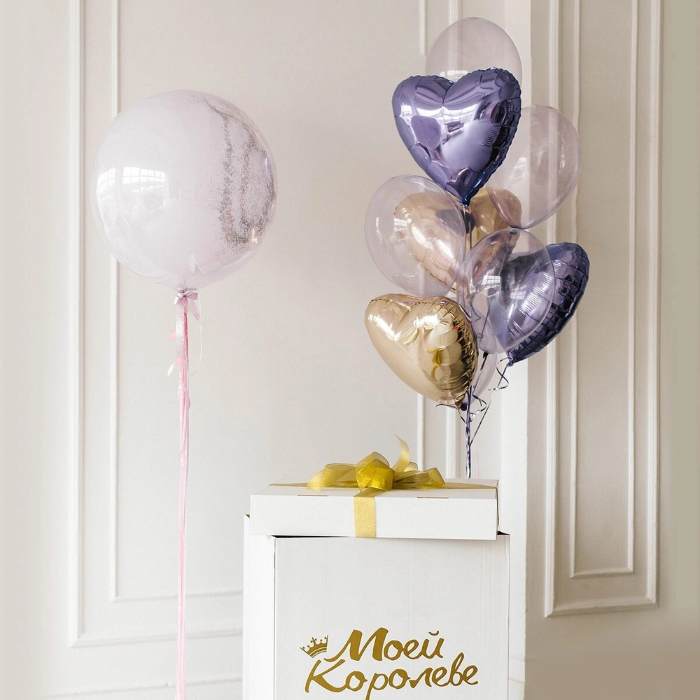 Коробка сюрприз с воздушными сердцами