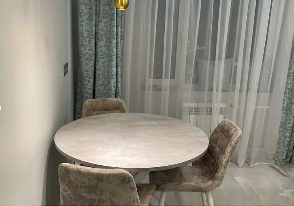 Стол кухонный обеденный круглый раздвижной Дуб Табачный/Чёрный, ПАРМА, 100х100х75,5 см