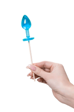 Голубой леденец в форме анальной пробки со вкусом блю кюрасао - 29 гр. (Цвет: голубой)