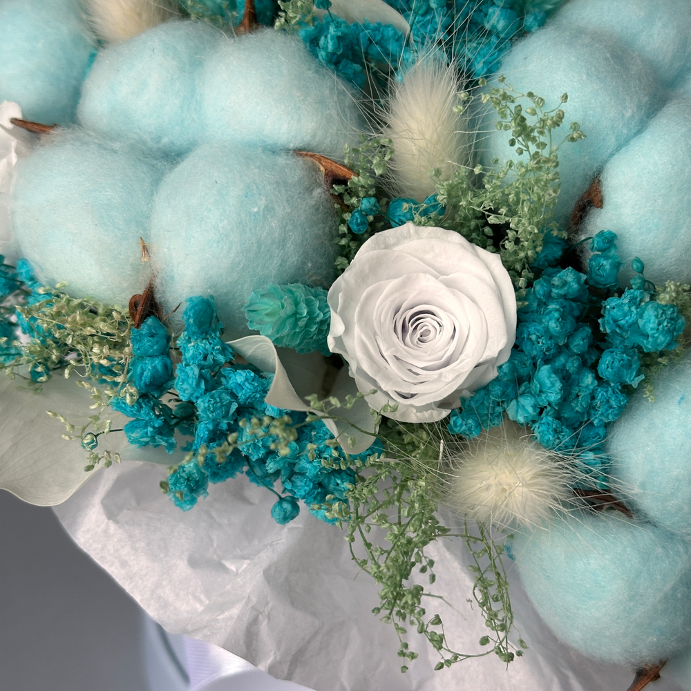 «Бирюза» - композиция из стабилизированных цветов и сухоцветов