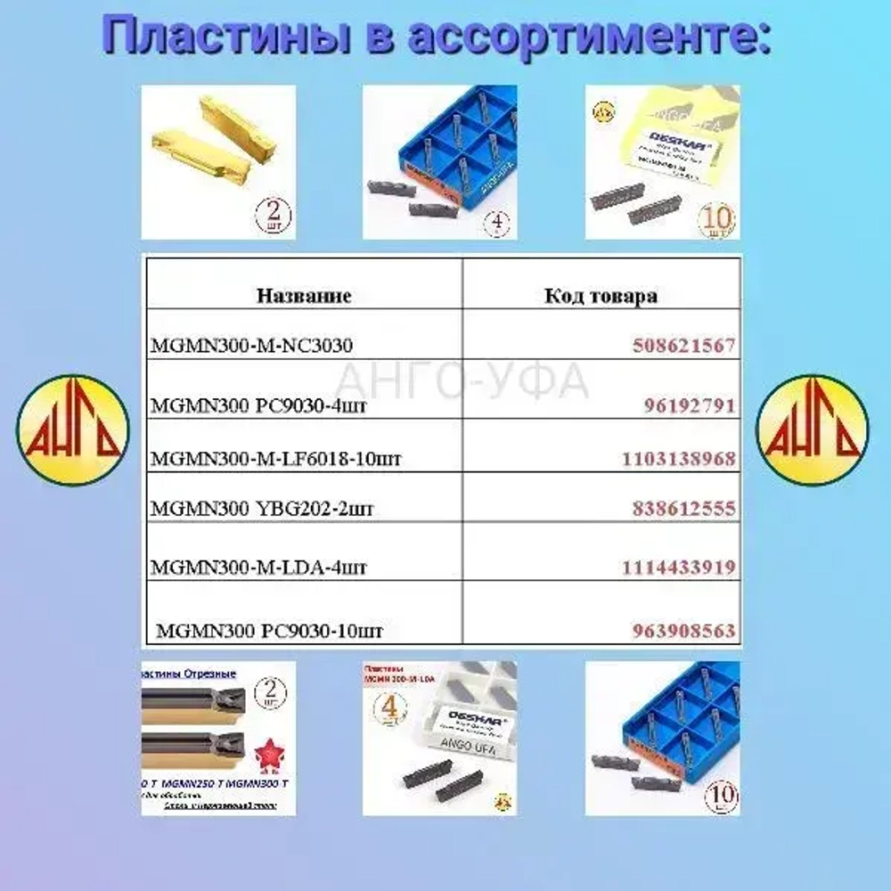 Державка MGEHR2020-3 Резец токарный Отрезной Канавочный + 2 пластины MGMN300 ANGO-UFA