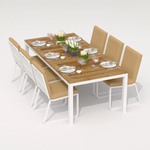 Обеденная группа Ideal Patio ТЕЛЛА  ГИРА  каркас белый, стол тик 220, ткань бежевая