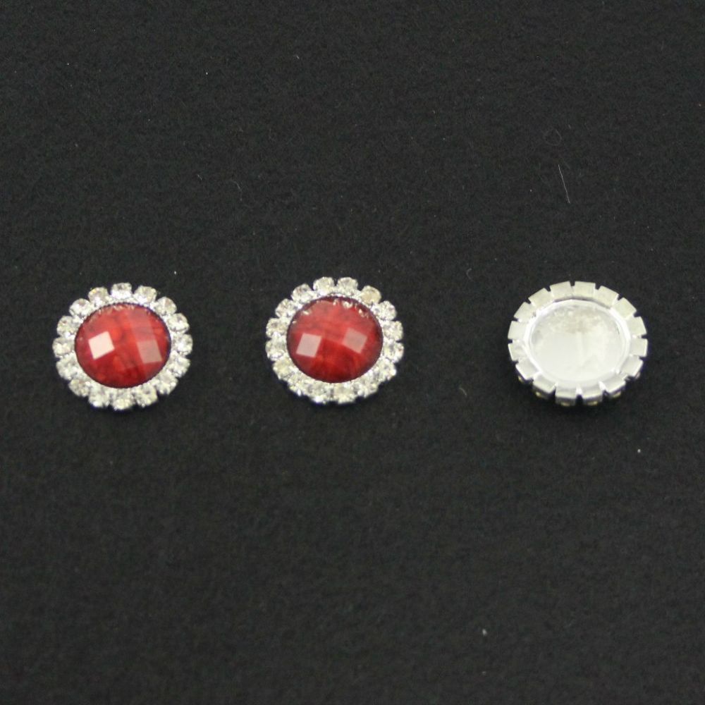 Кабошон со стразами, круглый, цвет основы - серебро, стразы - красный мрамор, 20 мм (1уп = 10шт)