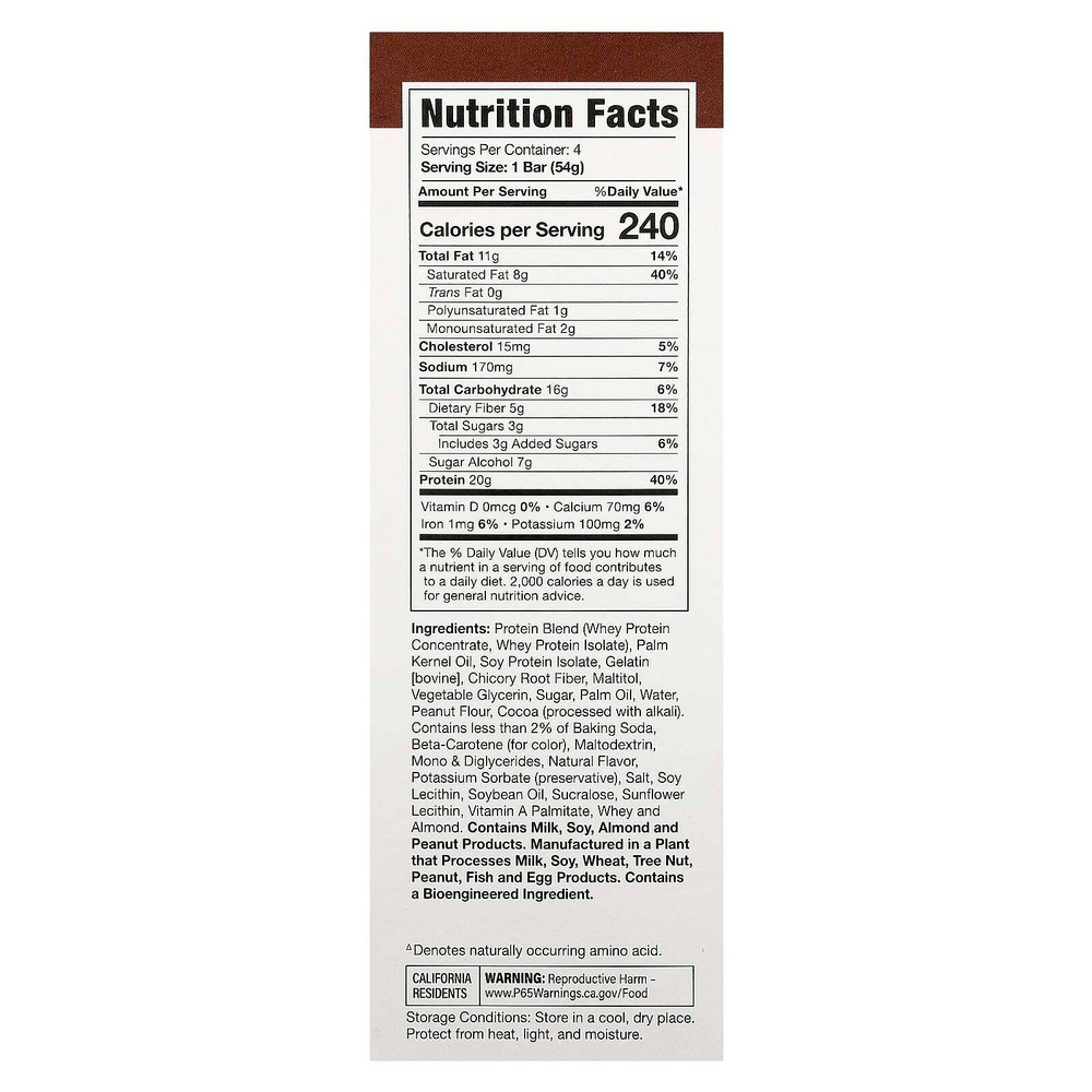 MusclePharm, Протеиновый батончик Combat Ready ™, шоколадный батончик с арахисовым маслом, 4 батончика, 54 г (1,9 унции)