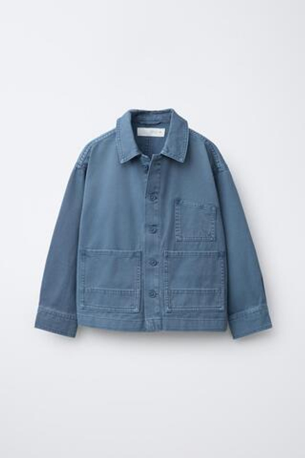 ZARA КУРТКА-РУБАШКА ACID WASH С КАРМАНАМИ, СИНИЙ
