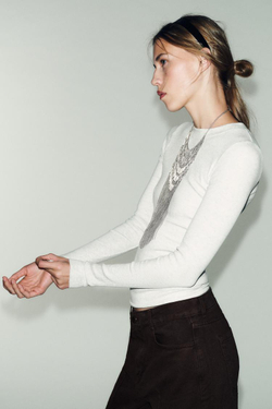 ZARA ФУТБОЛКА В РУБЧИК С ДЛИННЫМИ РУКАВАМИ, СЕРЫЙ МЕЛАНЖ