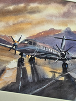 Картина авторская акварельная в паспарту 30х40 см на стену для интерьера "На взлётно-посадочной полосе"