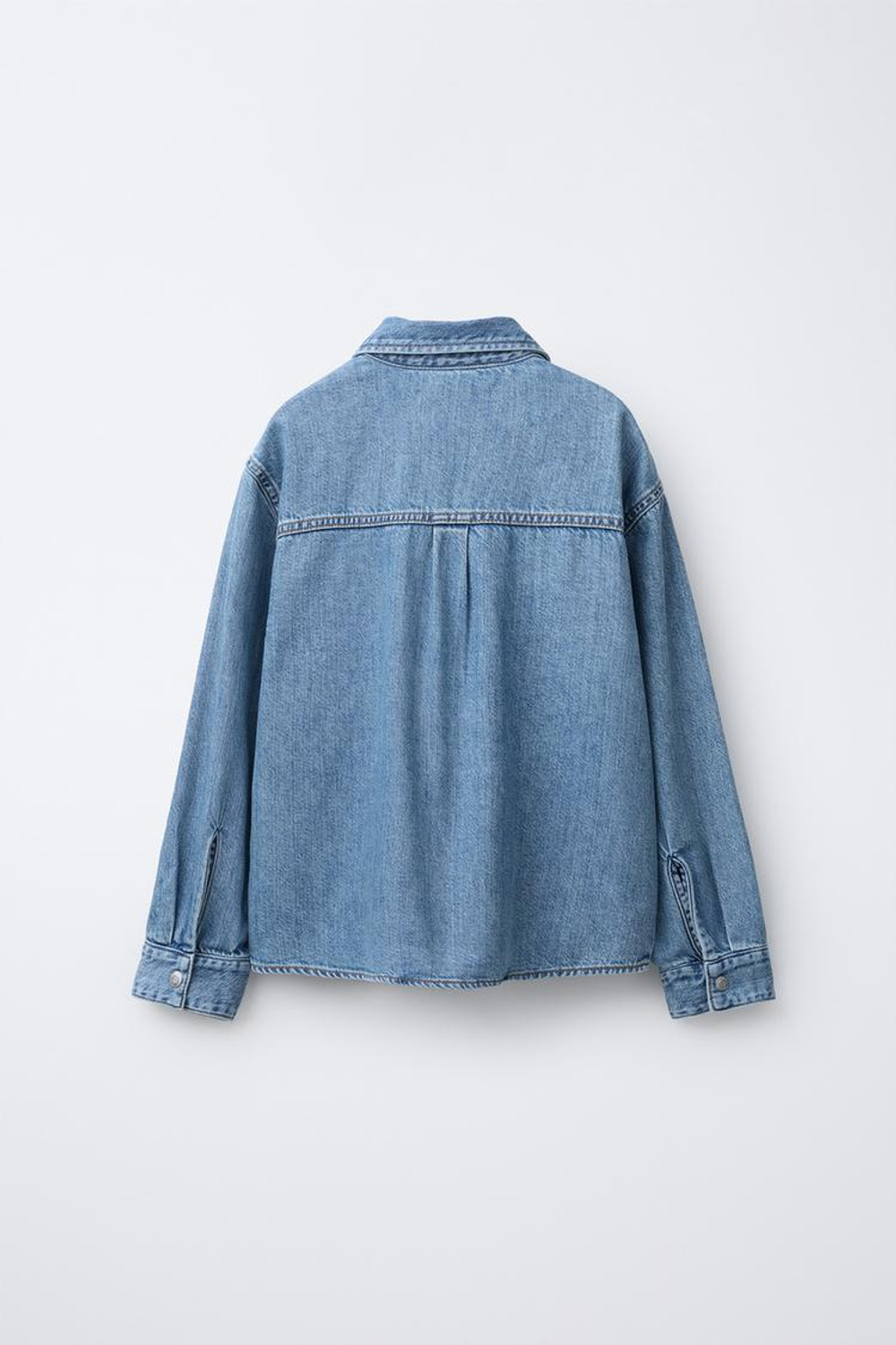 ZARA ДЖИНСОВАЯ РУБАШКА С КАРМАНАМИ, ВЫЦВЕТШИЙ СИНИЙ