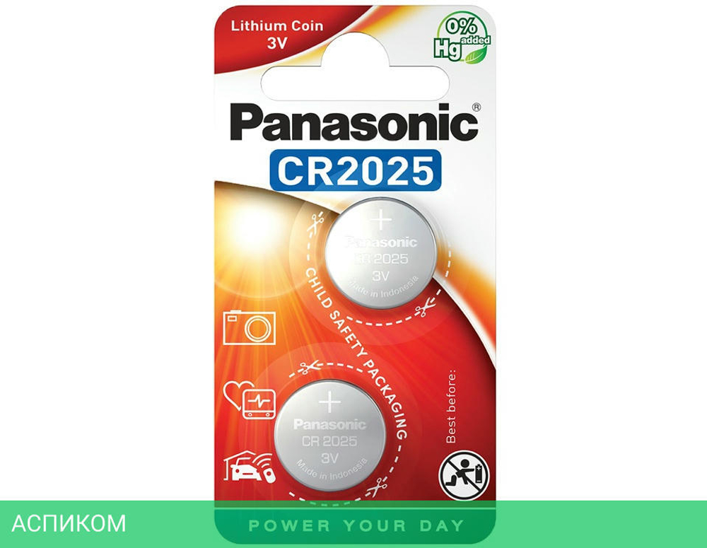 Батарейка Panasonic Lithium CR2025 BL2 (CR-2025EL/2B)