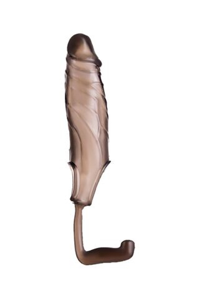 Дымчатая закрытая насадка с подхватом и анальным стимулятором (Цвет: дымчатый)