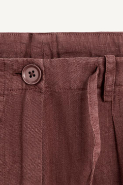 ZARA БРЮКИ СО СРЕДНЕЙ ТАЛИЕЙ ИЗ 100% ЛЬНА, ТЕМНО-КОРИЧНЕВЫЙ