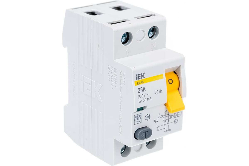 Выключатель дифференциальный (УЗО) ВД1-63 2Р 25А 30мА IEK