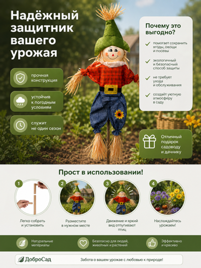 Фигура садовая «Пугало - Буня» 50 (90) см ДоброСад