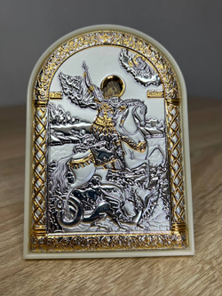 Георгий Победоносец, икона арочная, пластик белый 80х115