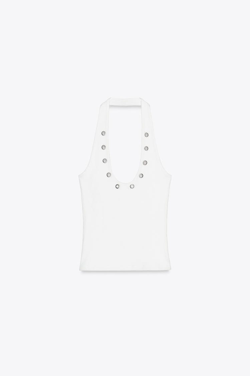 ZARA ТОП С ГОРЛОВИНОЙ ХАЛТЕР И КОЛЬЦАМИ, БЕЛЫЙ