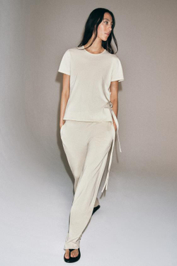 ZARA БРЮКИ ПРЯМОГО КРОЯ НА ШНУРКЕ, БЕЖЕВЫЙ