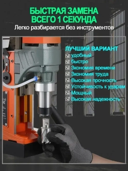 Сверлильный станок, промышленный класс, 1600 Вт, 680 об/мин, диаметр сверления 1,6 дюйма, регулировка 10 скоростей, с прямым и обратным ходом