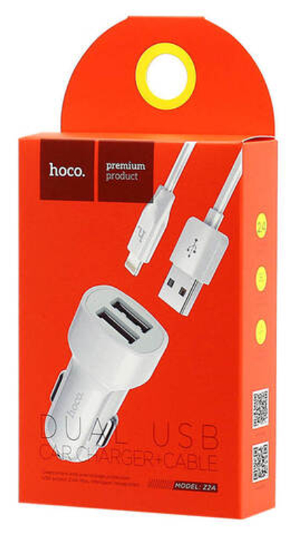 АЗУ с кабелем lightning 2USB 2.4А Hoco Z2A White