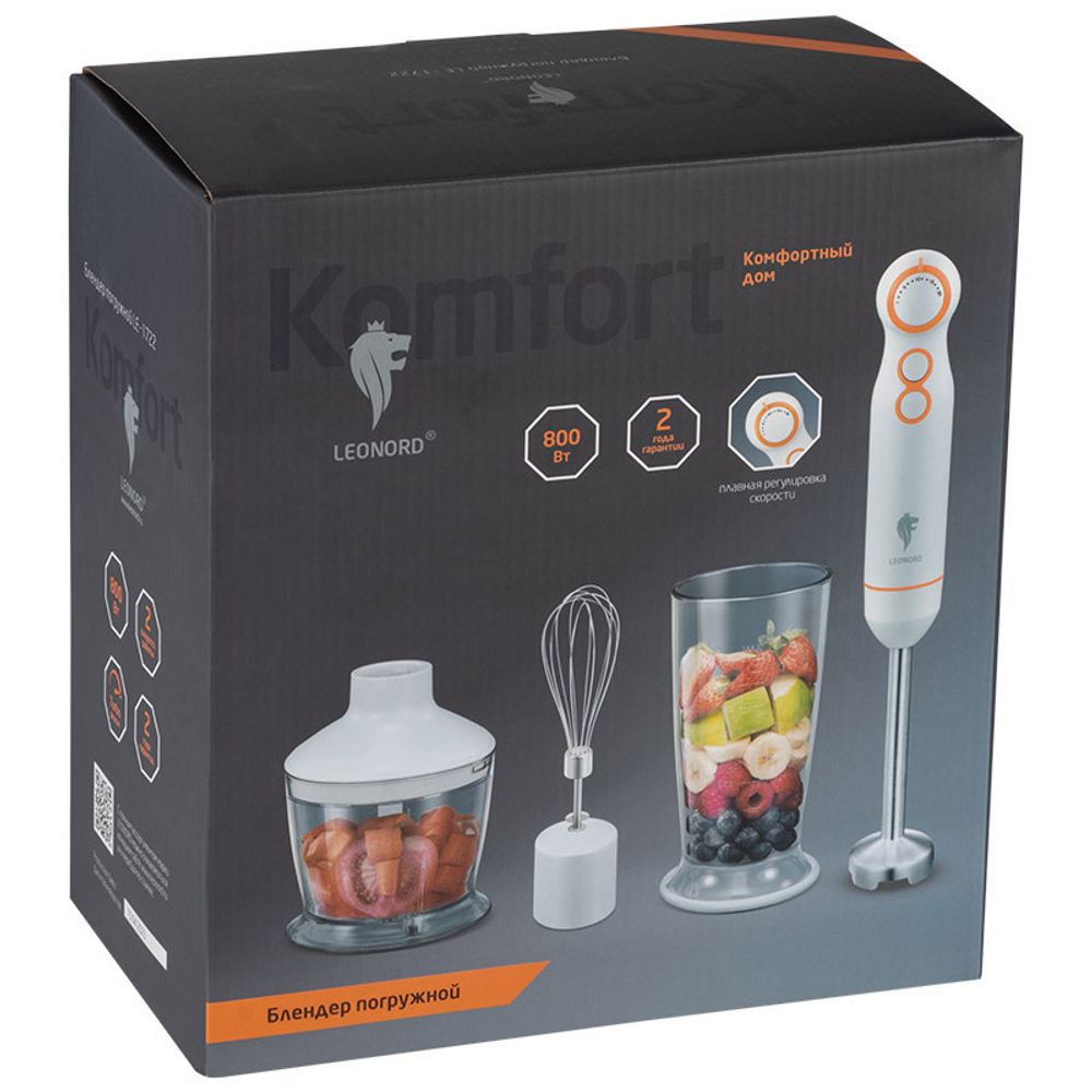 Блендер погружной Leonord LE-1722, 800Вт, 2 скорости, цвет бело-оранжевый